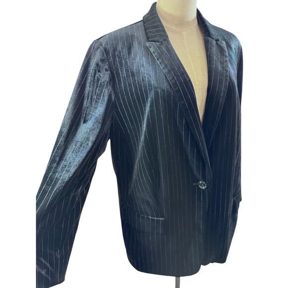 "Tahari" Black Pinstripe Velvet Womens Blazer/Cardigan,Vintage,Y2K,Goth,Romance - Picture 2 of 11